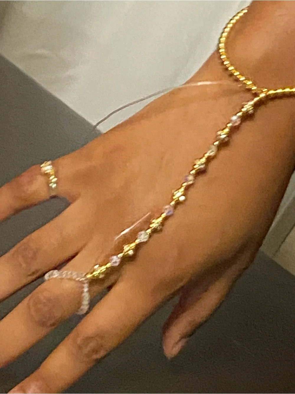 Gold and Crystal Hand Chain Bracelet - Elegant Women Jewelry